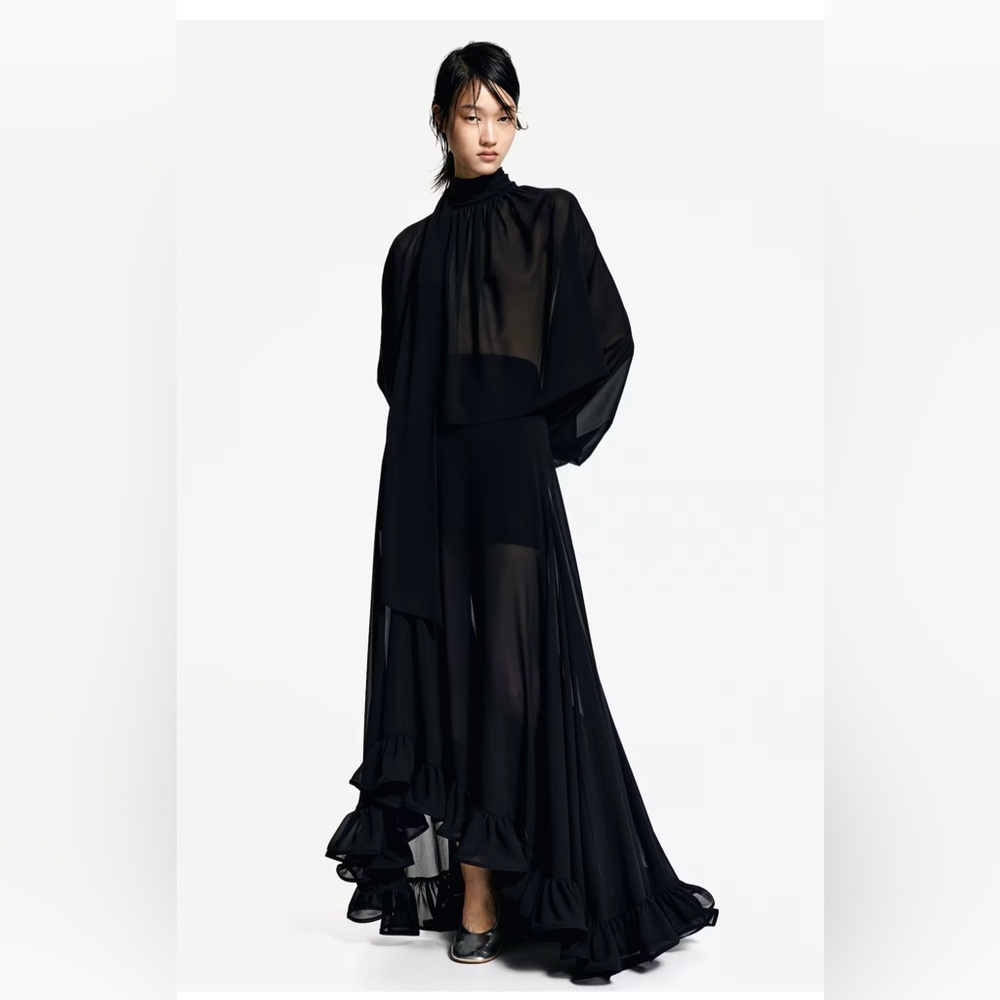 H&M Black High Low Chiffon Skirt 12